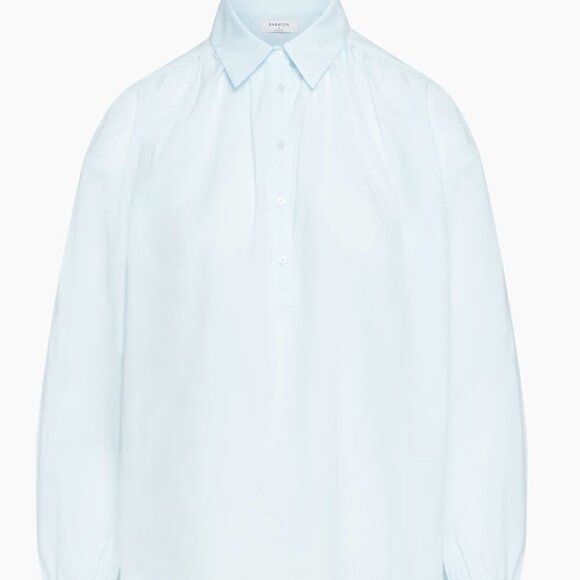NWT Aritzia Babaton Marilyn Oversized Button-up Blouse in Glimmer Baby Blue XL - Picture 1 of 10